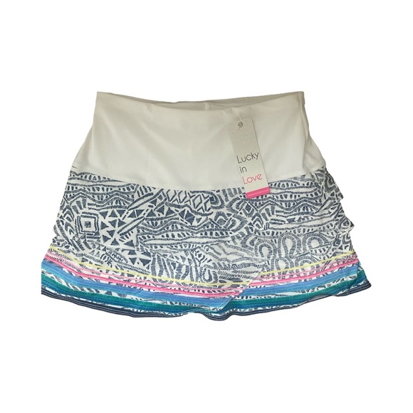Lucky in Love White Blue Scalloped  Skort -XS white , blue ,pink poly spandex - Picture 2 of 5